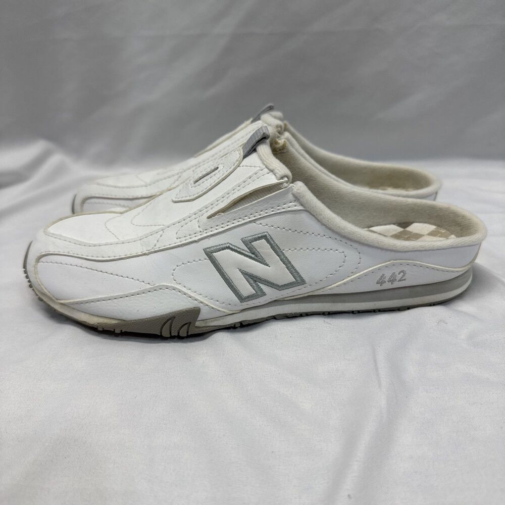 New Balance 442 Leather White Shoes 8 Women Slide Slip-On Sneakers Comfort